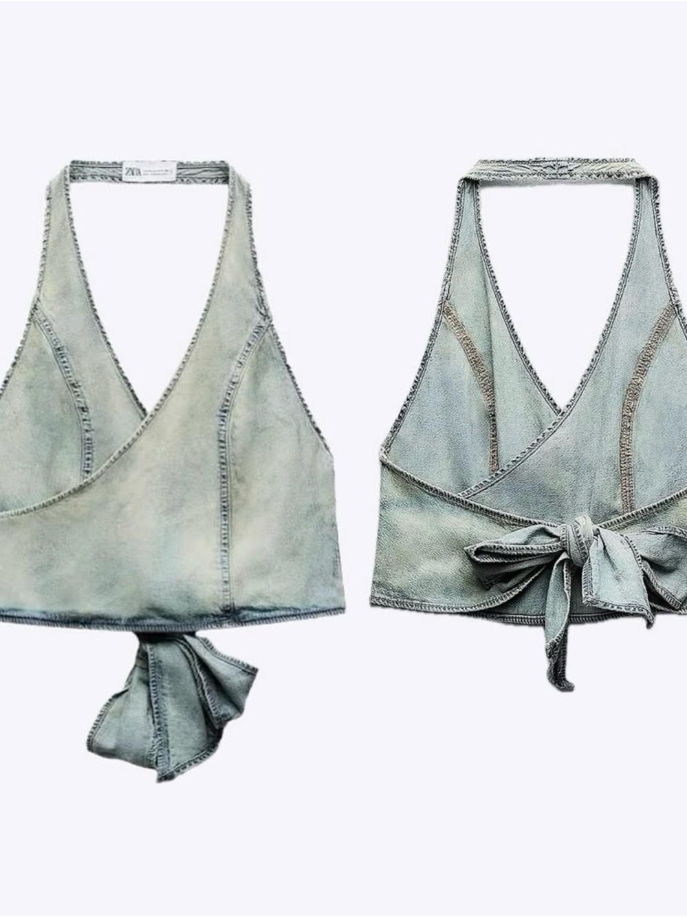 Zara faded denim Blue Halter Top tie back